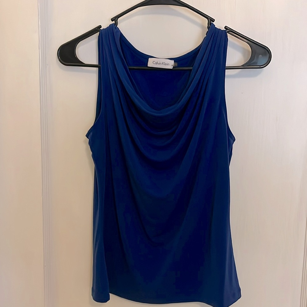 Royal Blue Calvin Klein Cowl-Neck Sleeveless Top (Petite Small) - Picture 1 of 4